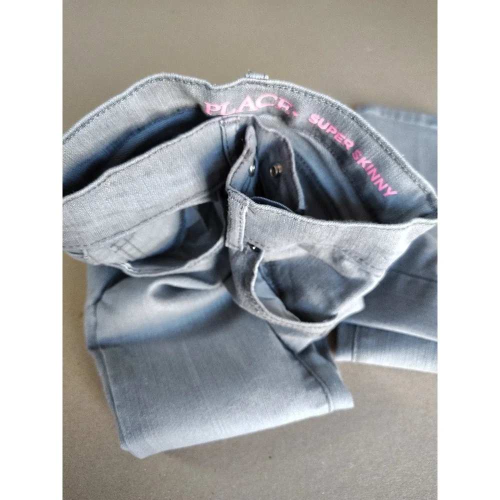 Girls Childrens Place Super‎ Skinny Jeans Size 5 Slim Adjustable Waist Gray Zip